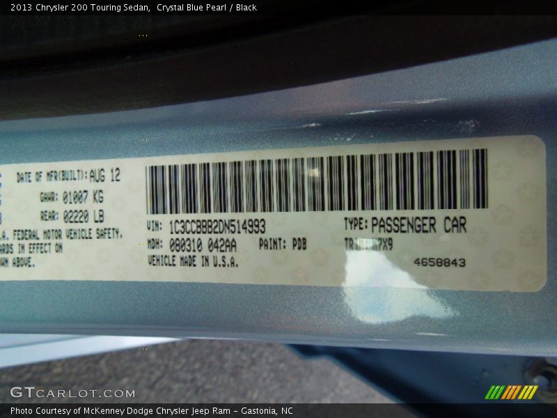 2013 200 Touring Sedan Crystal Blue Pearl Color Code PDB