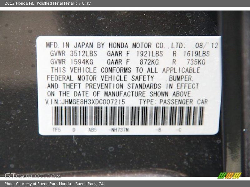 Polished Metal Metallic / Gray 2013 Honda Fit