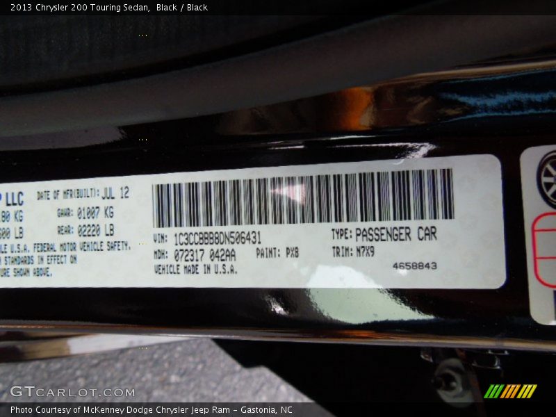 2013 200 Touring Sedan Black Color Code PX8