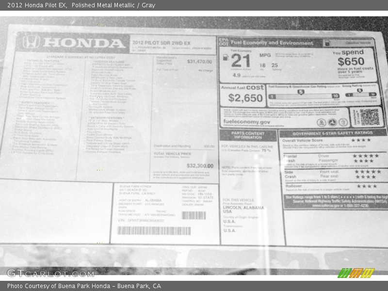 Polished Metal Metallic / Gray 2012 Honda Pilot EX