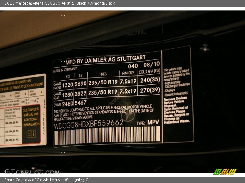 Black / Almond/Black 2011 Mercedes-Benz GLK 350 4Matic