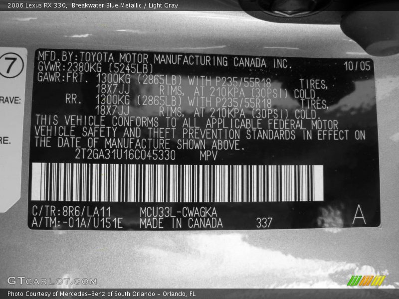 Breakwater Blue Metallic / Light Gray 2006 Lexus RX 330