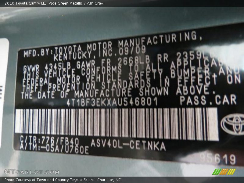 Aloe Green Metallic / Ash Gray 2010 Toyota Camry LE