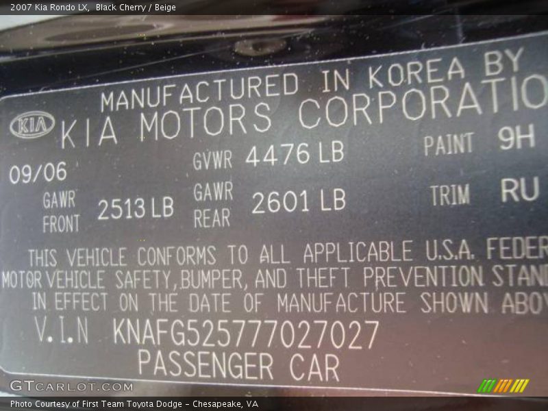 Black Cherry / Beige 2007 Kia Rondo LX