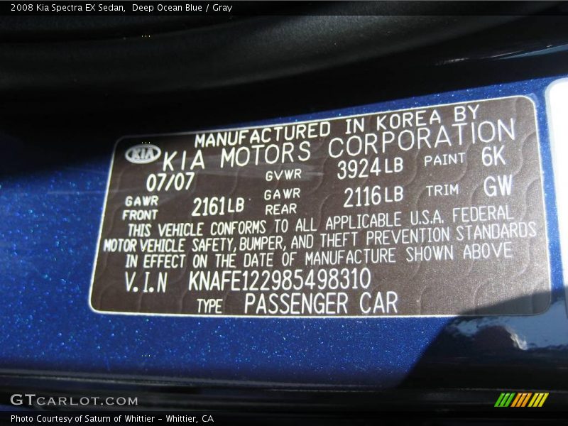 Deep Ocean Blue / Gray 2008 Kia Spectra EX Sedan