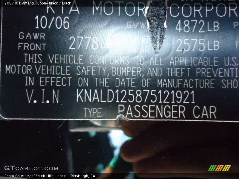 Ebony Black / Black 2007 Kia Amanti