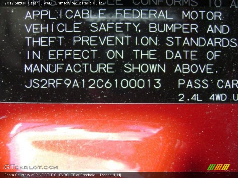 Crimson Red Metallic / Black 2012 Suzuki Kizashi S AWD