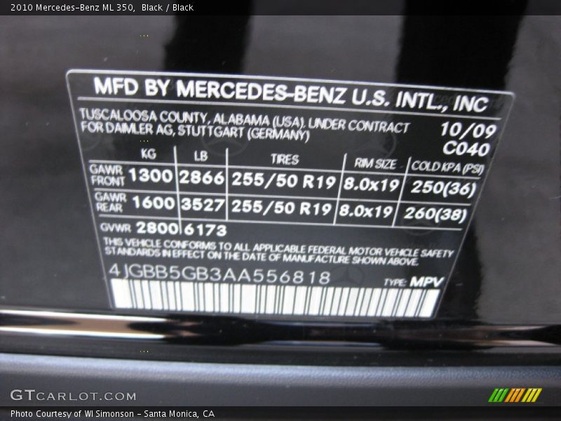 Black / Black 2010 Mercedes-Benz ML 350