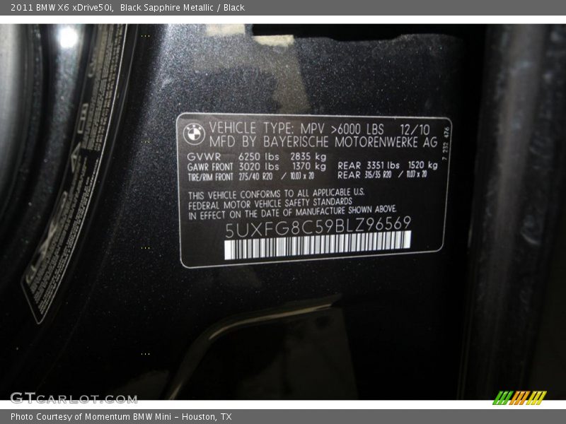Black Sapphire Metallic / Black 2011 BMW X6 xDrive50i