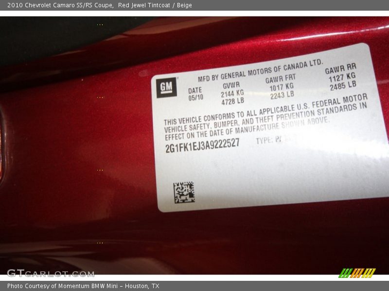 Red Jewel Tintcoat / Beige 2010 Chevrolet Camaro SS/RS Coupe