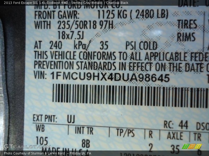 Sterling Gray Metallic / Charcoal Black 2013 Ford Escape SEL 1.6L EcoBoost 4WD