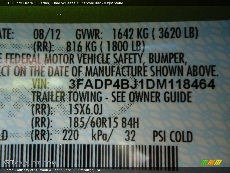 Lime Squeeze / Charcoal Black/Light Stone 2013 Ford Fiesta SE Sedan