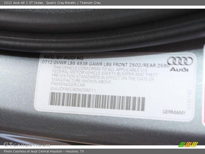 Quartz Gray Metallic / Titanium Gray 2013 Audi A6 2.0T Sedan