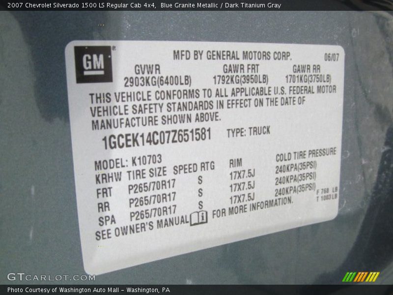 Blue Granite Metallic / Dark Titanium Gray 2007 Chevrolet Silverado 1500 LS Regular Cab 4x4