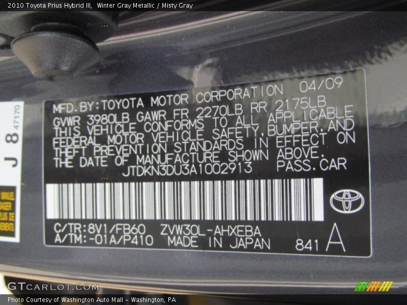 Winter Gray Metallic / Misty Gray 2010 Toyota Prius Hybrid III