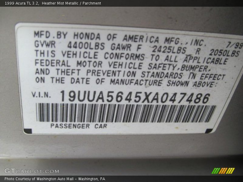Heather Mist Metallic / Parchment 1999 Acura TL 3.2