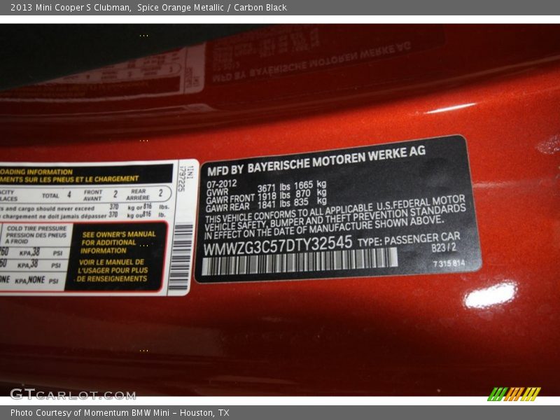 Spice Orange Metallic / Carbon Black 2013 Mini Cooper S Clubman