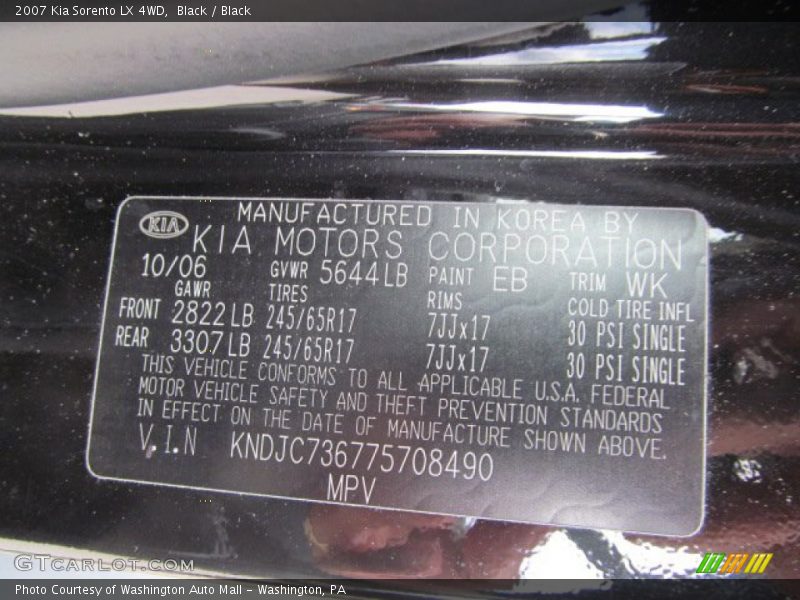 Black / Black 2007 Kia Sorento LX 4WD