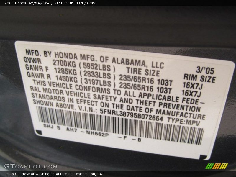 Sage Brush Pearl / Gray 2005 Honda Odyssey EX-L