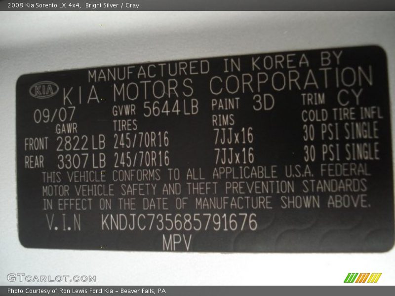 Bright Silver / Gray 2008 Kia Sorento LX 4x4