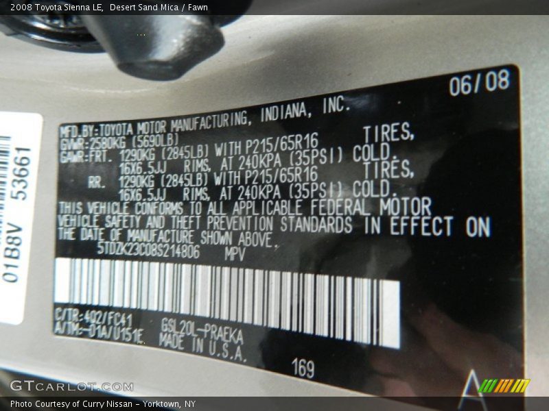 Desert Sand Mica / Fawn 2008 Toyota Sienna LE