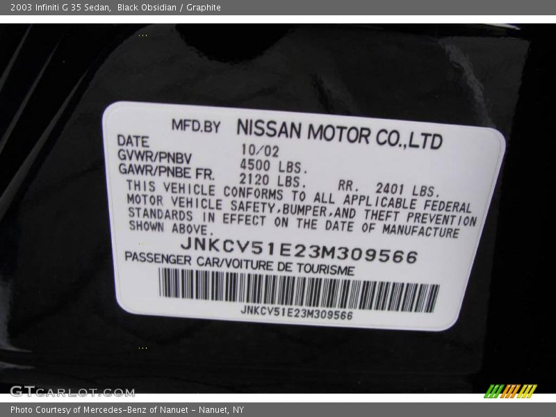 Black Obsidian / Graphite 2003 Infiniti G 35 Sedan