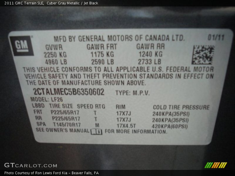 Cyber Gray Metallic / Jet Black 2011 GMC Terrain SLE