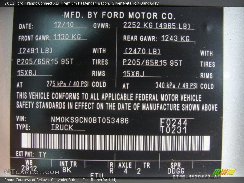 Silver Metallic / Dark Grey 2011 Ford Transit Connect XLT Premium Passenger Wagon