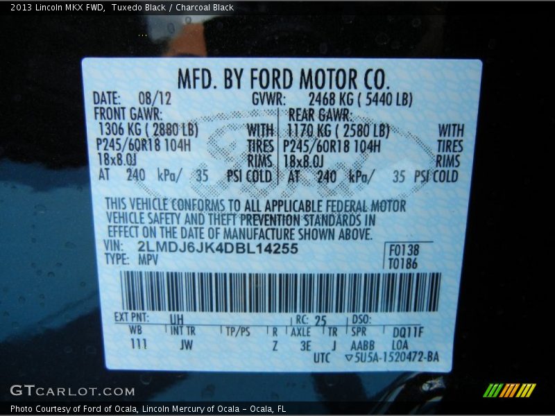Tuxedo Black / Charcoal Black 2013 Lincoln MKX FWD