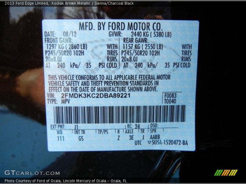 Kodiak Brown Metallic / Sienna/Charcoal Black 2013 Ford Edge Limited