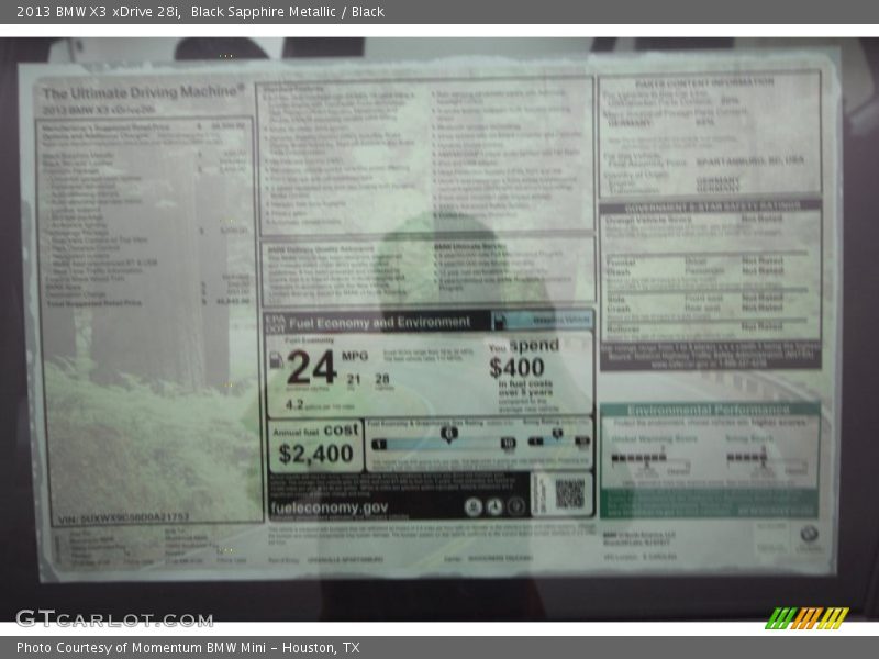 Black Sapphire Metallic / Black 2013 BMW X3 xDrive 28i