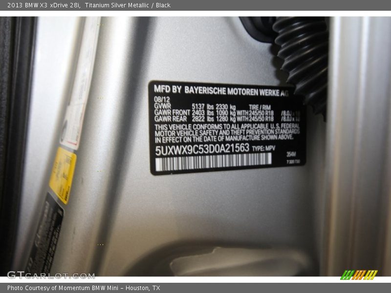 Titanium Silver Metallic / Black 2013 BMW X3 xDrive 28i