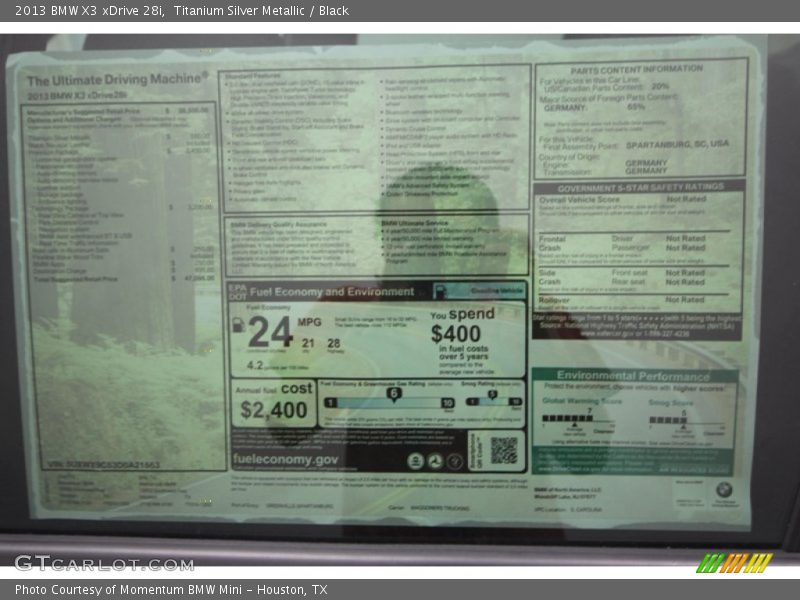 Titanium Silver Metallic / Black 2013 BMW X3 xDrive 28i