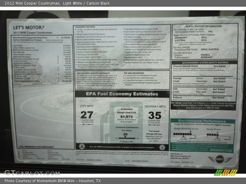 Light White / Carbon Black 2012 Mini Cooper Countryman