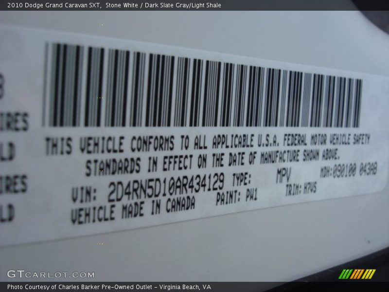 Stone White / Dark Slate Gray/Light Shale 2010 Dodge Grand Caravan SXT