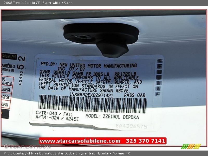 Super White / Stone 2008 Toyota Corolla CE