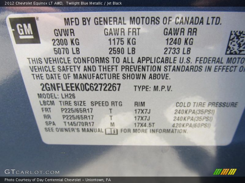 Twilight Blue Metallic / Jet Black 2012 Chevrolet Equinox LT AWD