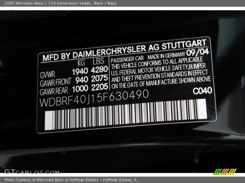 Black / Black 2005 Mercedes-Benz C 230 Kompressor Sedan
