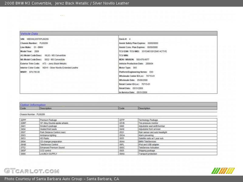 Jerez Black Metallic / Silver Novillo Leather 2008 BMW M3 Convertible