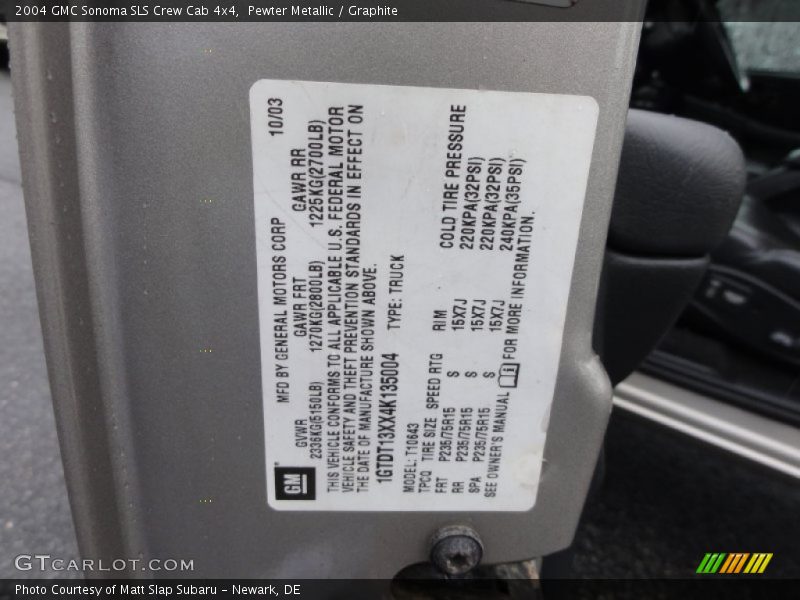 Pewter Metallic / Graphite 2004 GMC Sonoma SLS Crew Cab 4x4