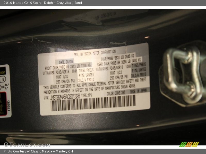 Dolphin Gray Mica / Sand 2010 Mazda CX-9 Sport