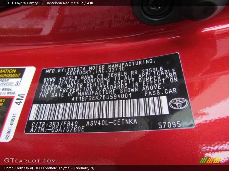 Barcelona Red Metallic / Ash 2011 Toyota Camry LE