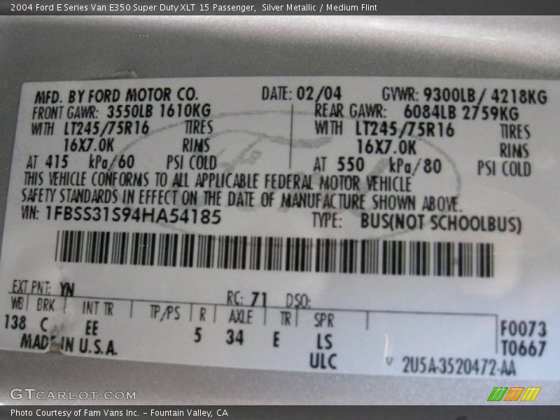 Silver Metallic / Medium Flint 2004 Ford E Series Van E350 Super Duty XLT 15 Passenger