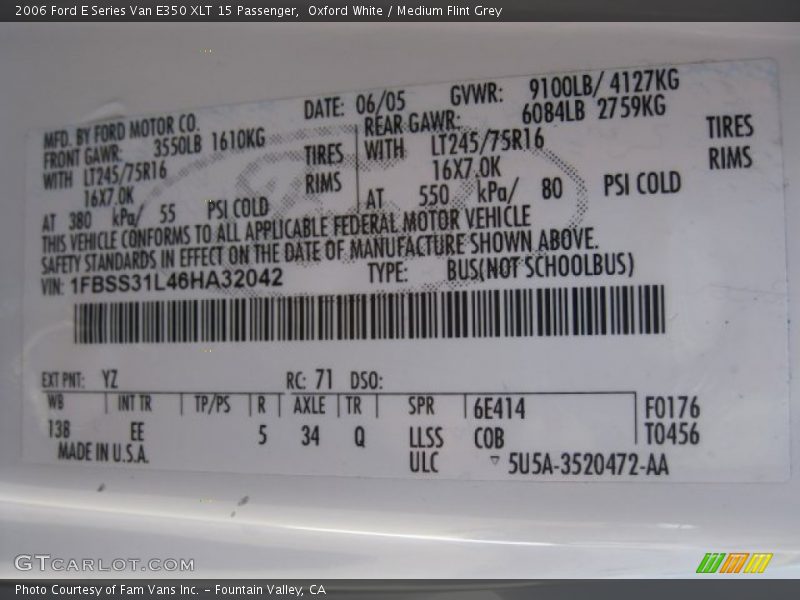 Oxford White / Medium Flint Grey 2006 Ford E Series Van E350 XLT 15 Passenger