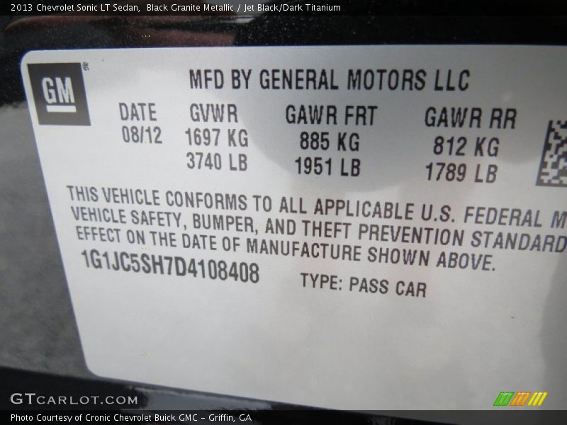 Black Granite Metallic / Jet Black/Dark Titanium 2013 Chevrolet Sonic LT Sedan