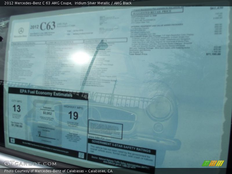  2012 C 63 AMG Coupe Window Sticker