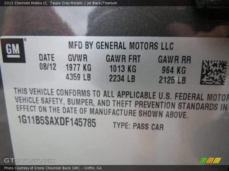 Taupe Gray Metallic / Jet Black/Titanium 2013 Chevrolet Malibu LS