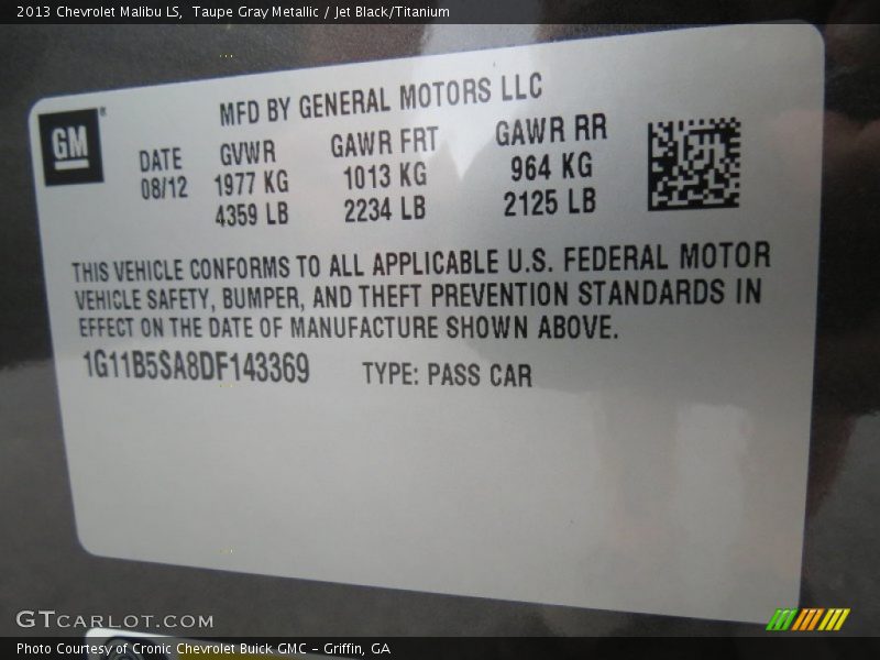 Taupe Gray Metallic / Jet Black/Titanium 2013 Chevrolet Malibu LS