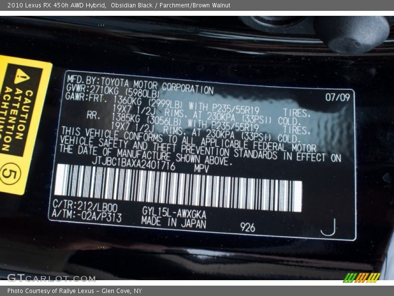 Obsidian Black / Parchment/Brown Walnut 2010 Lexus RX 450h AWD Hybrid