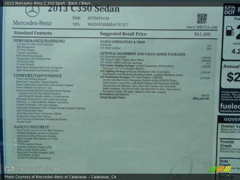  2013 C 350 Sport Window Sticker